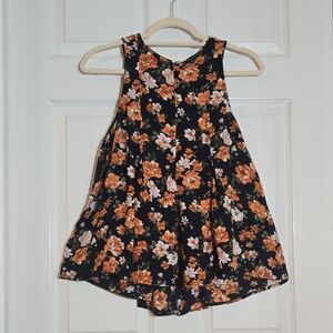 American Eagle Outfitters Dark Blue Orange Floral Cutout Back Tank Size Small